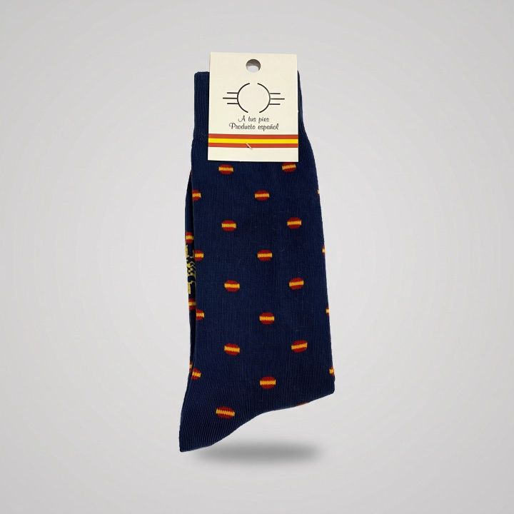 Navy socks with little Spanish flags
