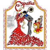Flamenco dancers kitchen apron with the story of Sevillanas