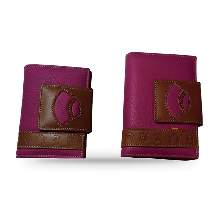Portafoglio taurino in pelle rosa capote con marchi degli allevamenti – vista 3
