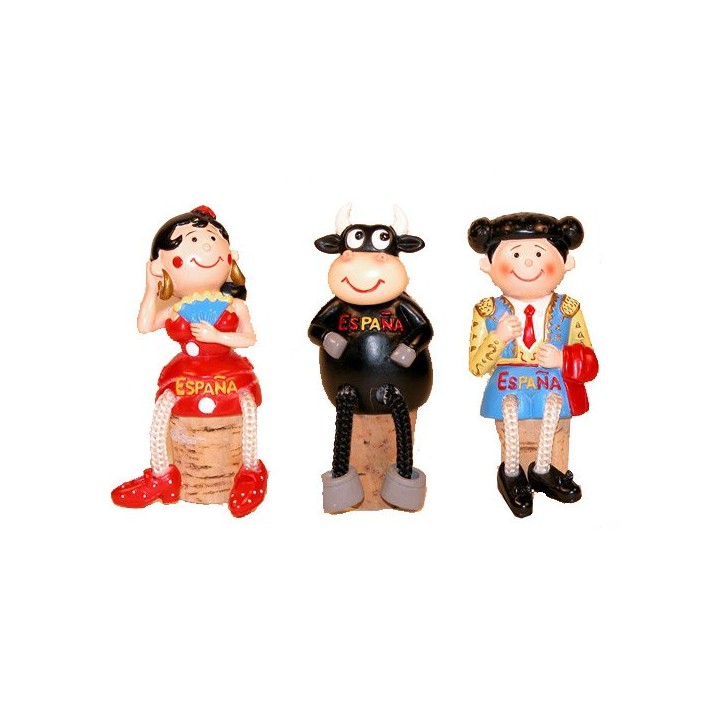 Tapones de toro, torero y flamenca