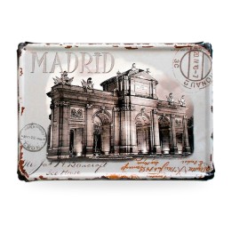 Blechschilder Madrid mit Vintage-Postkarten der Stadt