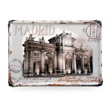 Madrid metal signs with vintage street postcards