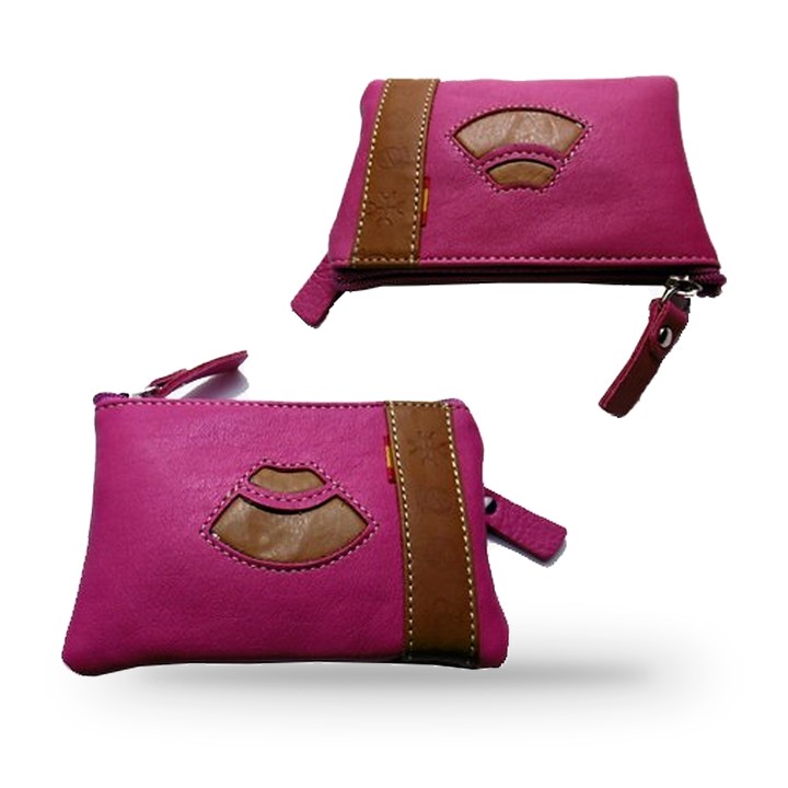 Portamonete Capote in pelle fucsia con marchi degli allevamenti – vista 3